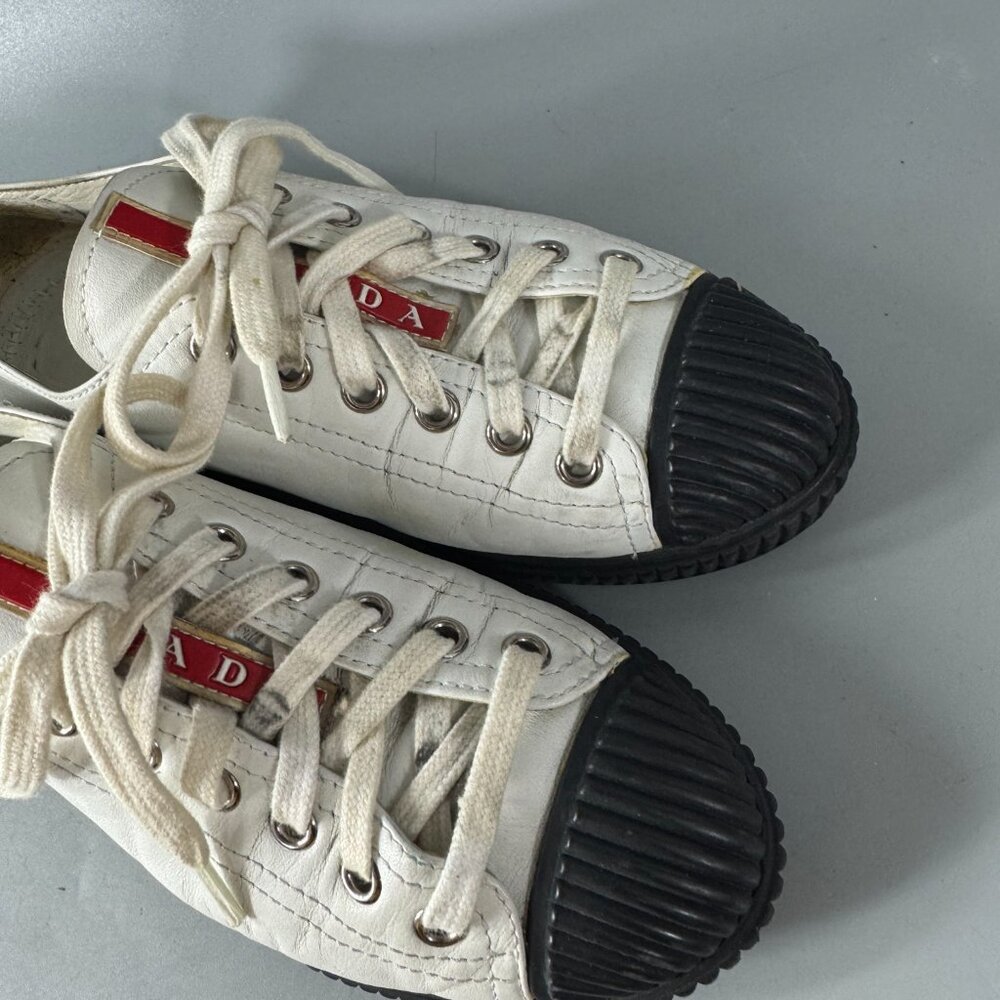 Prada Sport White Leather Cap Toe Lace Up Sneakers Size 35 1/2 - Picture 9 of 13